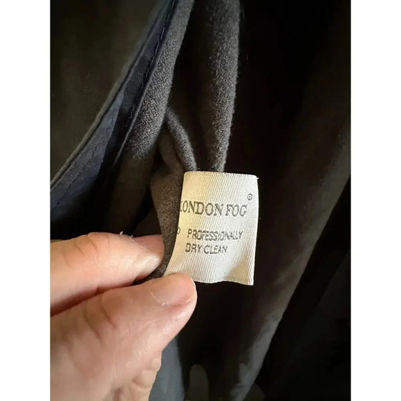 London Fog Black Button Front Hooded Long Regular Fit Trench Coat Size 14 - Picture 4 of 10